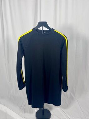 PrettyLittleThing Black Dress Neon Yellow Stripe Long Sleeve Sporty Chic Mini